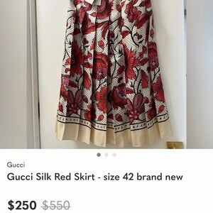 Gucci Red and Cream Floral A-Line Skirt